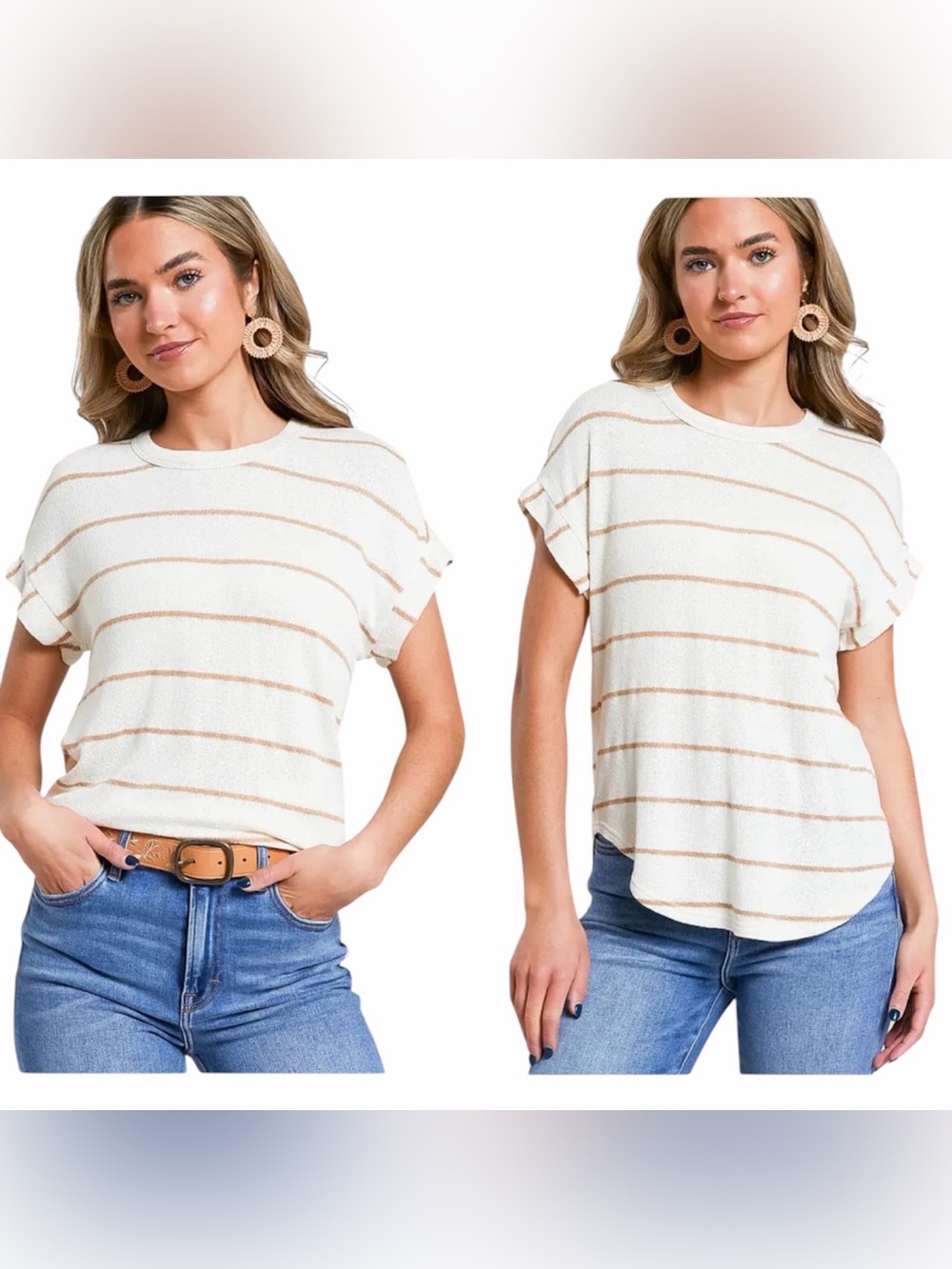 Blu Pepper Perch Striped Cream Round Neck Knit Top WM SZ 1X